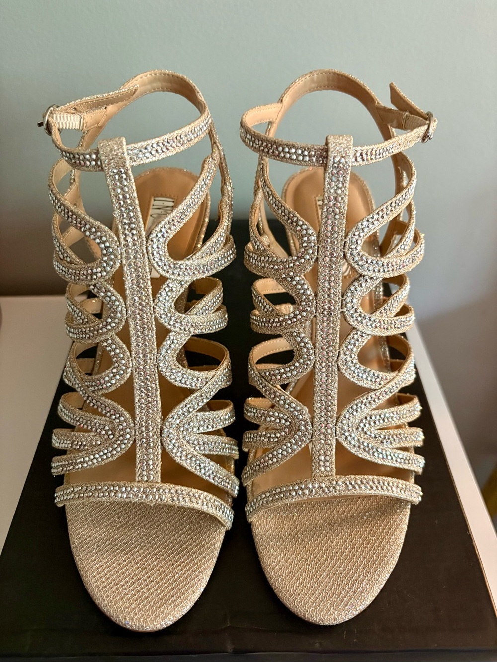 INC International Concepts Silver Crystal with Gold Background Strappy Heels